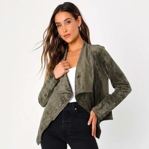 Lulus Moto Jacket Wild at Heart Olive Green Vegan Faux Suede Small Mediu…